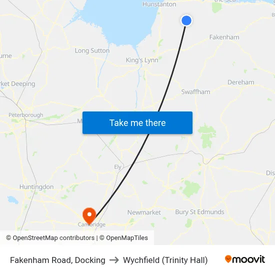 Fakenham Road, Docking to Wychfield (Trinity Hall) map