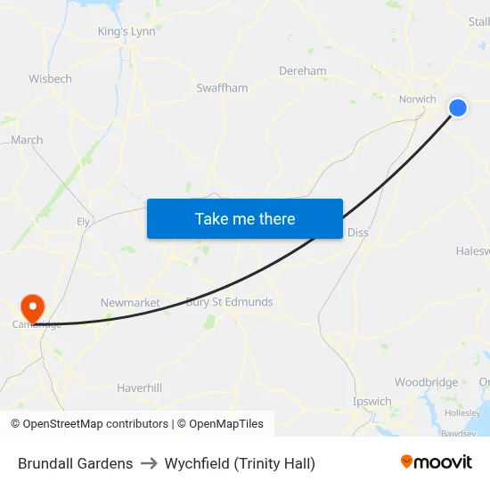Brundall Gardens to Wychfield (Trinity Hall) map