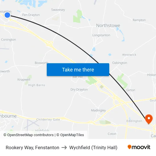 Rookery Way, Fenstanton to Wychfield (Trinity Hall) map