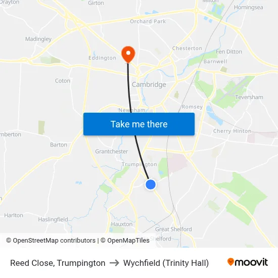 Reed Close, Trumpington to Wychfield (Trinity Hall) map