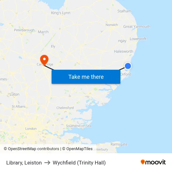 Library, Leiston to Wychfield (Trinity Hall) map