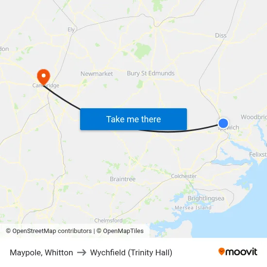 Maypole, Whitton to Wychfield (Trinity Hall) map