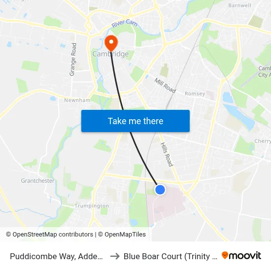 Puddicombe Way, Addenbrookes to Blue Boar Court (Trinity College) map