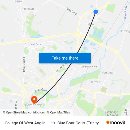 College Of West Anglia, Milton to Blue Boar Court (Trinity College) map