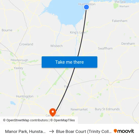 Manor Park, Hunstanton to Blue Boar Court (Trinity College) map
