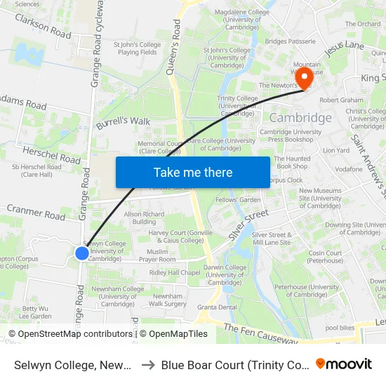 Selwyn College, Newnham to Blue Boar Court (Trinity College) map