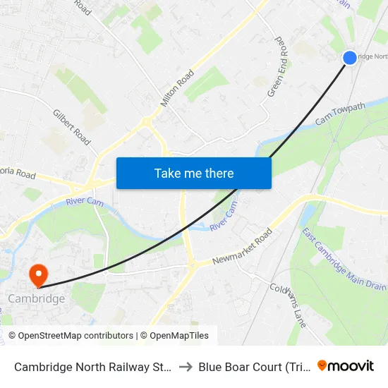 Cambridge North Railway Station, Cambridge to Blue Boar Court (Trinity College) map