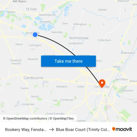 Rookery Way, Fenstanton to Blue Boar Court (Trinity College) map
