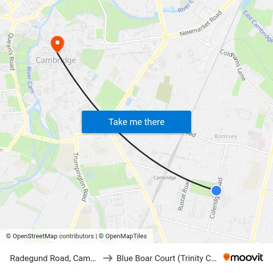 Radegund Road, Cambridge to Blue Boar Court (Trinity College) map