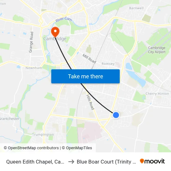Queen Edith Chapel, Cambridge to Blue Boar Court (Trinity College) map