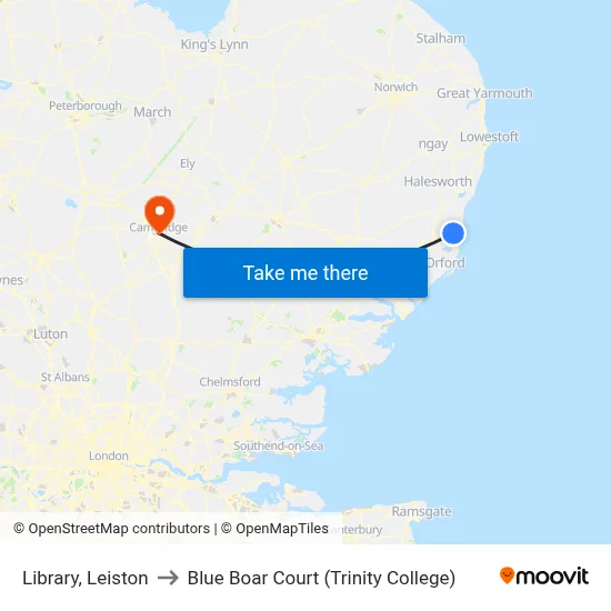 Library, Leiston to Blue Boar Court (Trinity College) map
