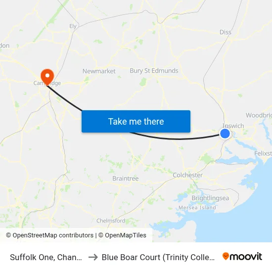 Suffolk One, Chantry to Blue Boar Court (Trinity College) map