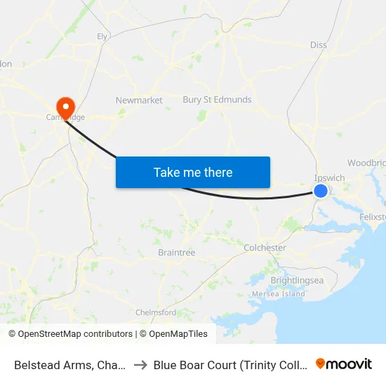 Belstead Arms, Chantry to Blue Boar Court (Trinity College) map
