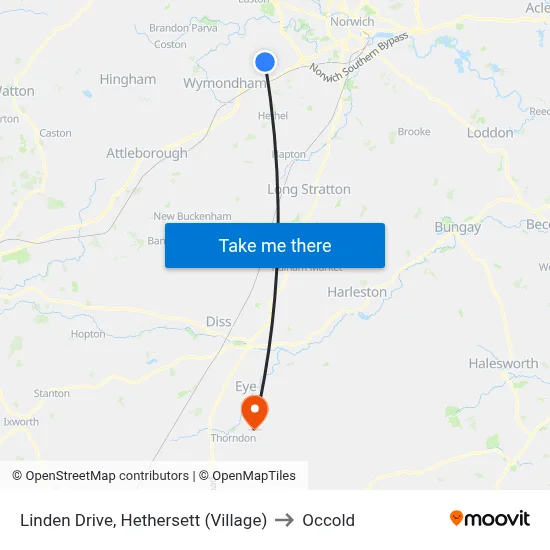 Linden Drive, Hethersett (Village) to Occold map