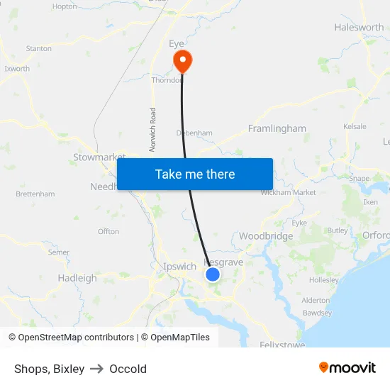 Shops, Bixley to Occold map