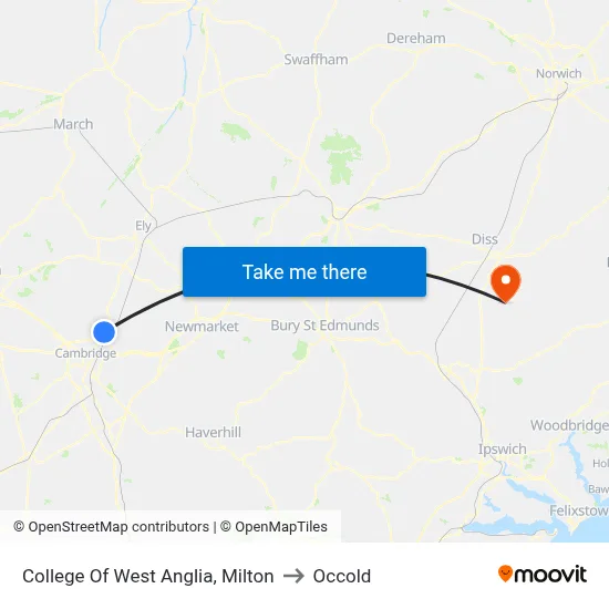 College Of West Anglia, Milton to Occold map