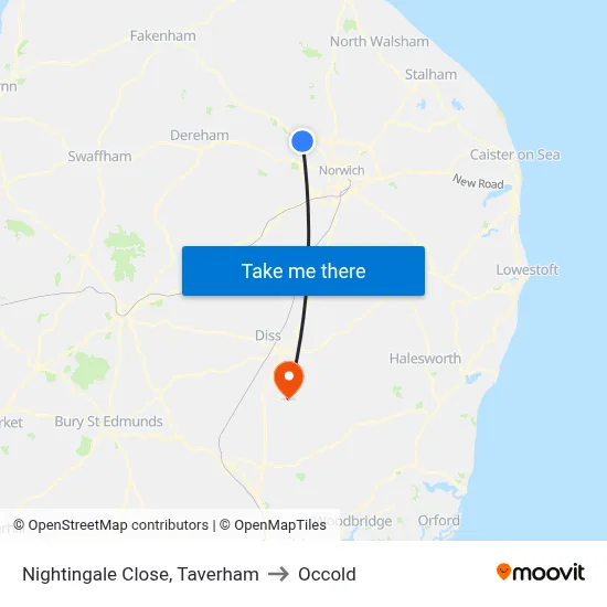 Nightingale Close, Taverham to Occold map