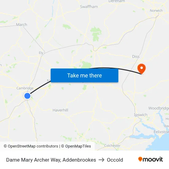 Dame Mary Archer Way, Addenbrookes to Occold map