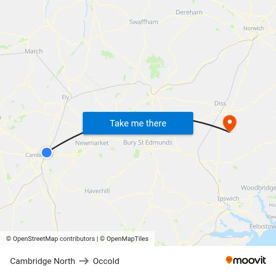 Cambridge North to Occold map