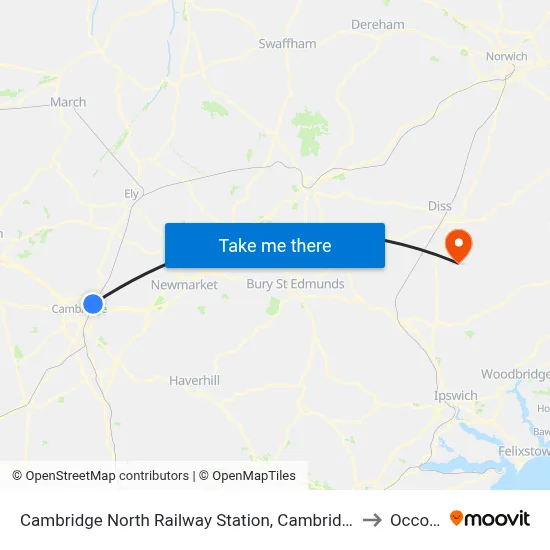 Cambridge North Railway Station, Cambridge to Occold map