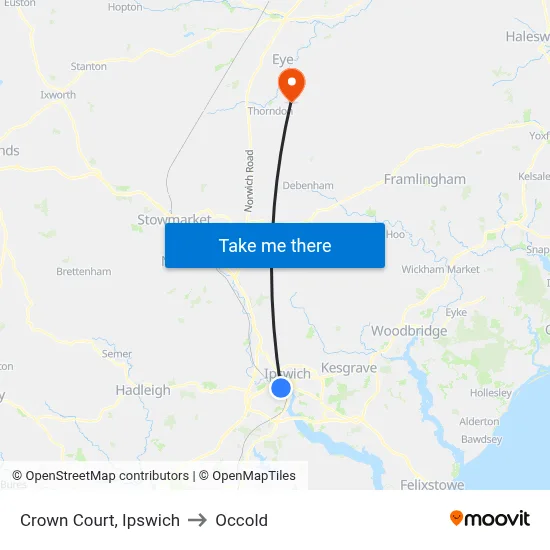 Crown Court, Ipswich to Occold map