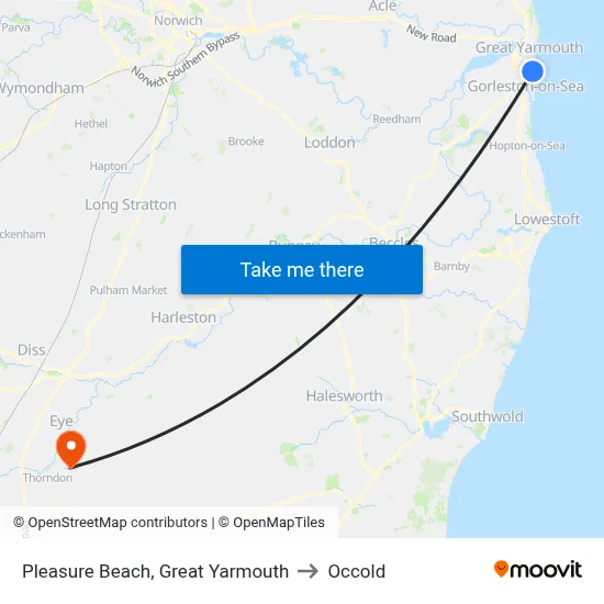 Pleasure Beach, Great Yarmouth to Occold map