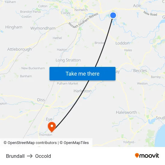Brundall to Occold map