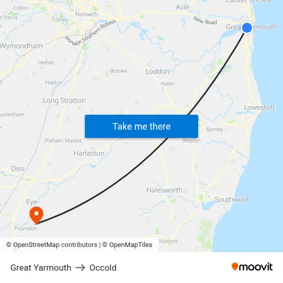 Great Yarmouth to Occold map