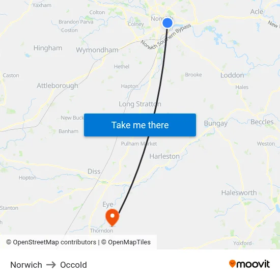 Norwich to Occold map