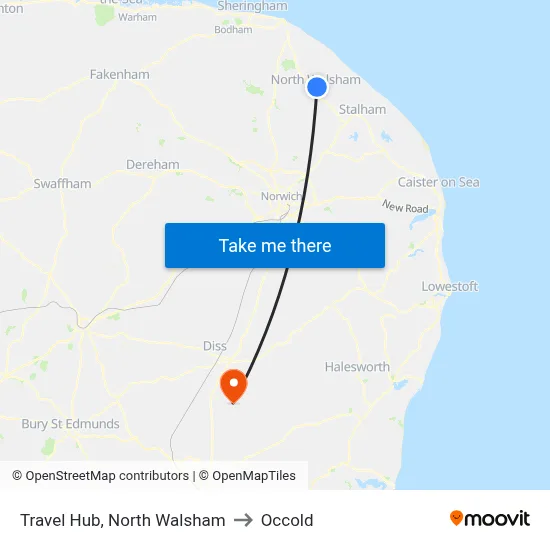 Travel Hub, North Walsham to Occold map