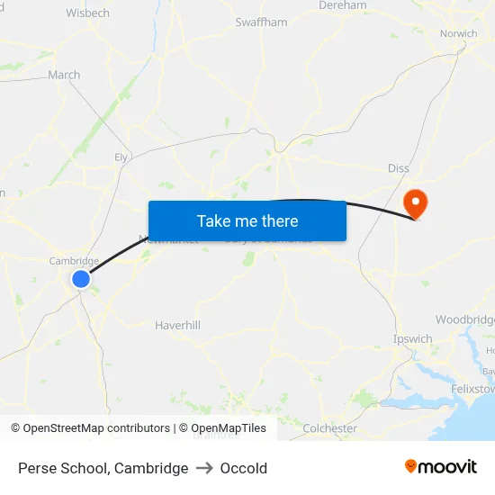 Perse School, Cambridge to Occold map