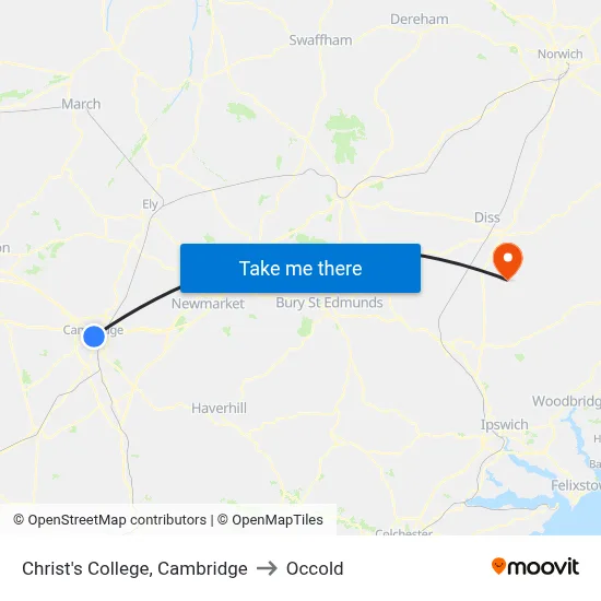 Christ's College, Cambridge to Occold map