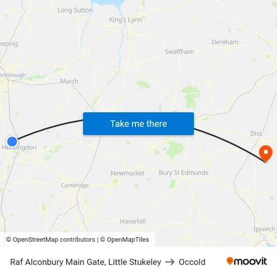 Raf Alconbury Main Gate, Little Stukeley to Occold map