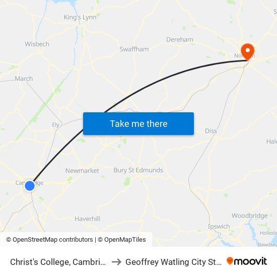 Christ's College, Cambridge to Geoffrey Watling City Stand map