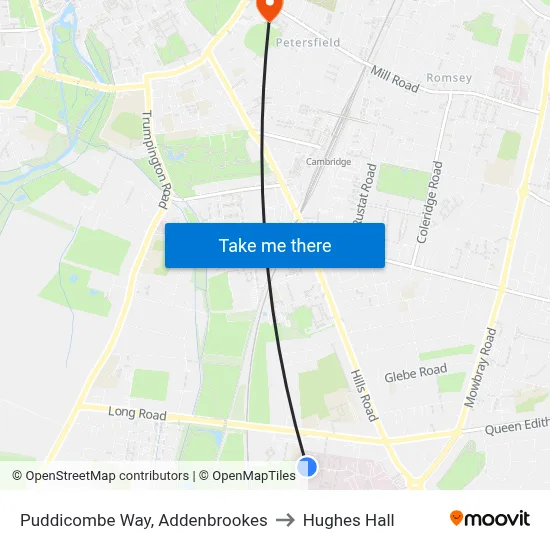 Puddicombe Way, Addenbrookes to Hughes Hall map