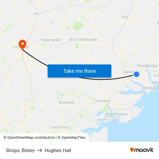 Shops, Bixley to Hughes Hall map