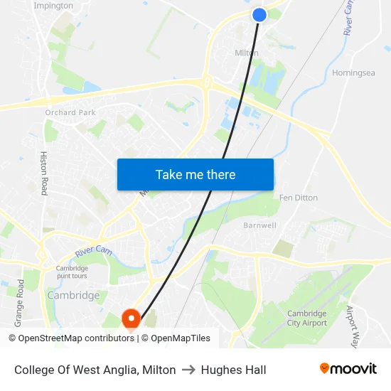 College Of West Anglia, Milton to Hughes Hall map
