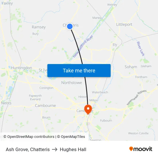 Ash Grove, Chatteris to Hughes Hall map