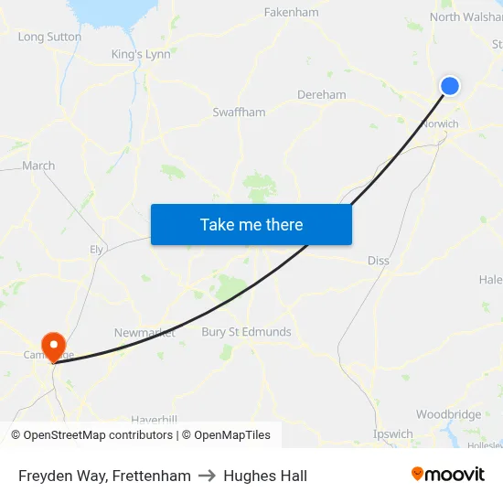 Freyden Way, Frettenham to Hughes Hall map