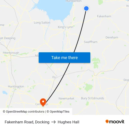 Fakenham Road, Docking to Hughes Hall map