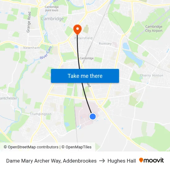 Dame Mary Archer Way, Addenbrookes to Hughes Hall map