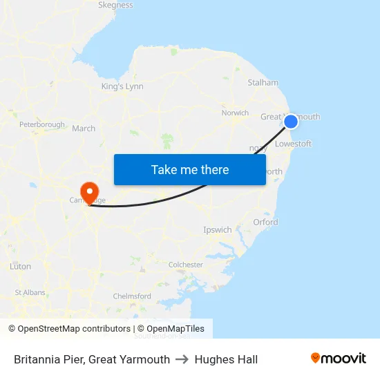 Britannia Pier, Great Yarmouth to Hughes Hall map