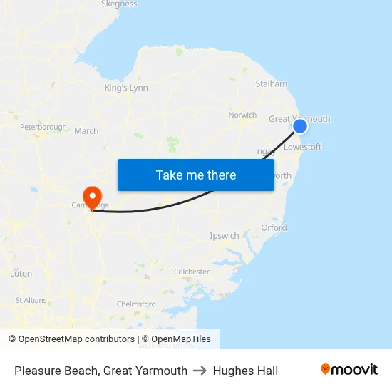 Pleasure Beach, Great Yarmouth to Hughes Hall map