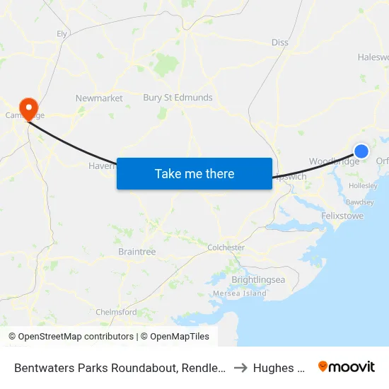 Bentwaters Parks Roundabout, Rendlesham to Hughes Hall map