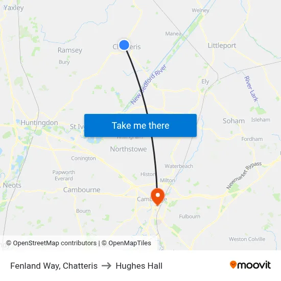 Fenland Way, Chatteris to Hughes Hall map