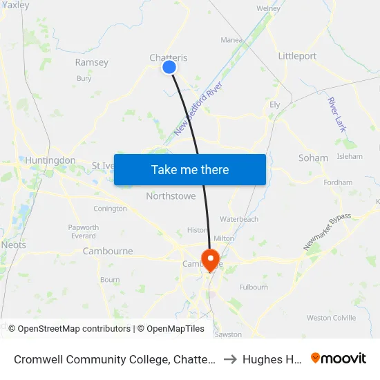 Cromwell Community College, Chatteris to Hughes Hall map