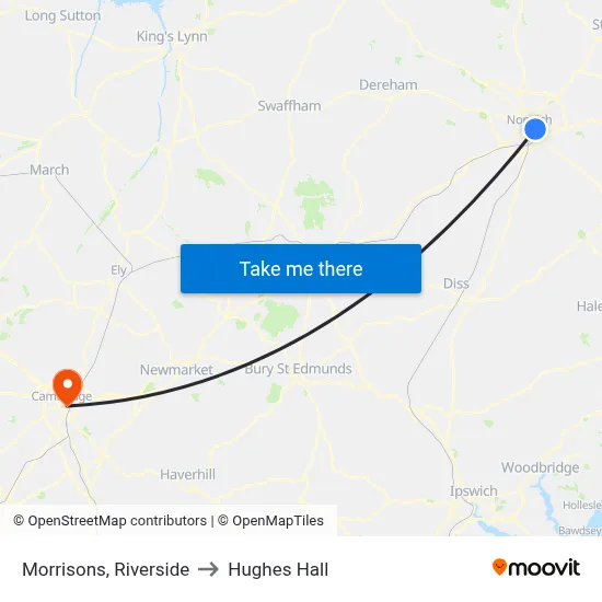 Morrisons, Riverside to Hughes Hall map