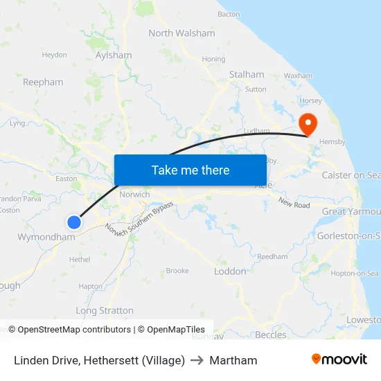 Linden Drive, Hethersett (Village) to Martham map