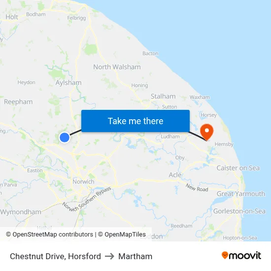 Chestnut Drive, Horsford to Martham map