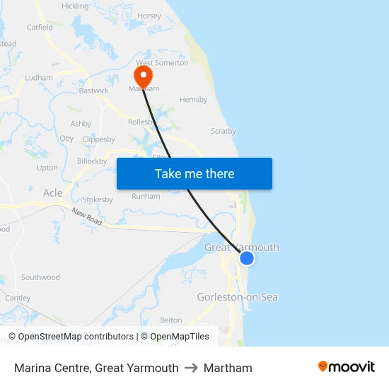 Marina Centre, Great Yarmouth to Martham map
